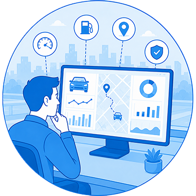 Dashboard de administración de flotas con indicadores operativos.